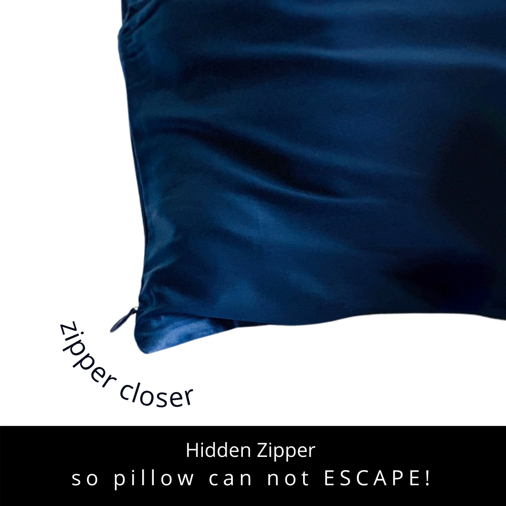 PURE SOL. Beauty Sleep Happy 100% Mulberry Silk Pillow Case - Navy