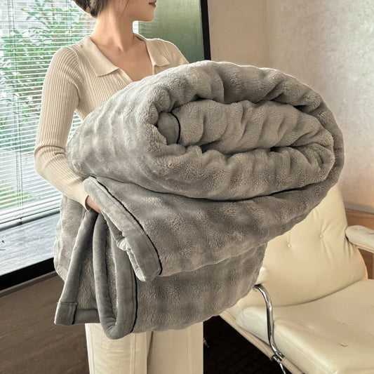 Warm Winter Blanket Milk Velvet Fleece Flannel Soft Thick Plush Blankets for Bed Sofa Single Double Couple Size Fluffy Bedspread